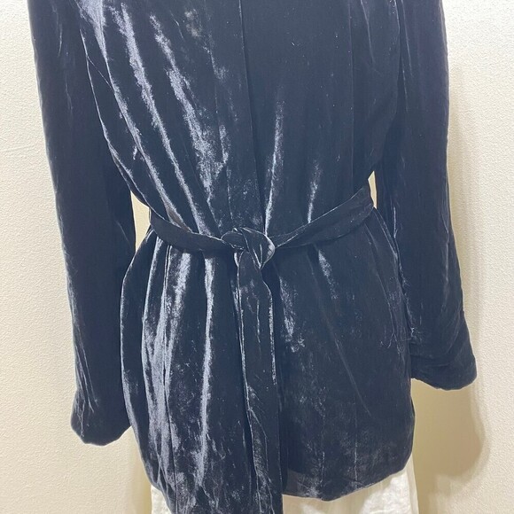 Amanda Smith Black Velour Long Sleeve Button Down Silk Blend Shirt Size 14 - Picture 3 of 8